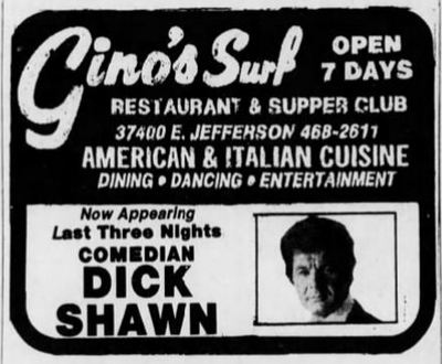 Ginos Surf (Luna Kai Tiki Bar) - Oct 1983 Ad Dick Shawn Appearing (newer photo)